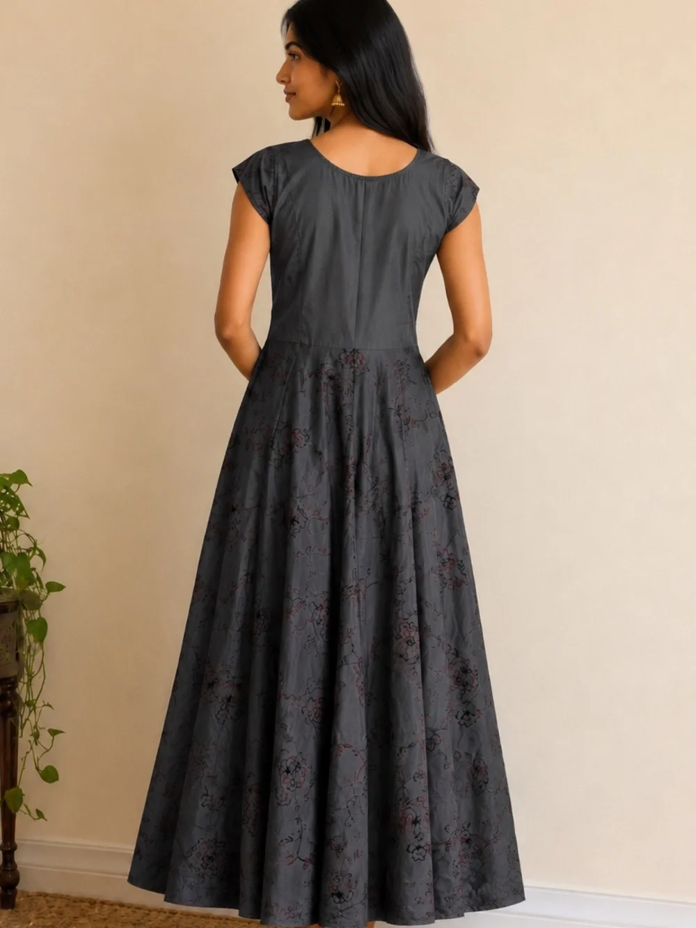 Women’s Charcoal Gray Embroidered Maxi Dress
